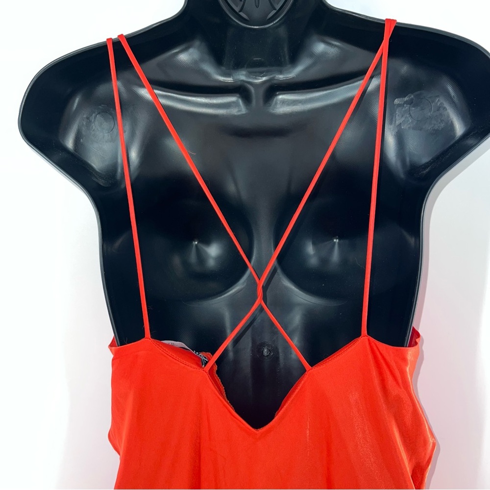 Zara Women’s Bright Orange Chemise Silky Satin Summer Slip Dress-Size L - Picture 5 of 9